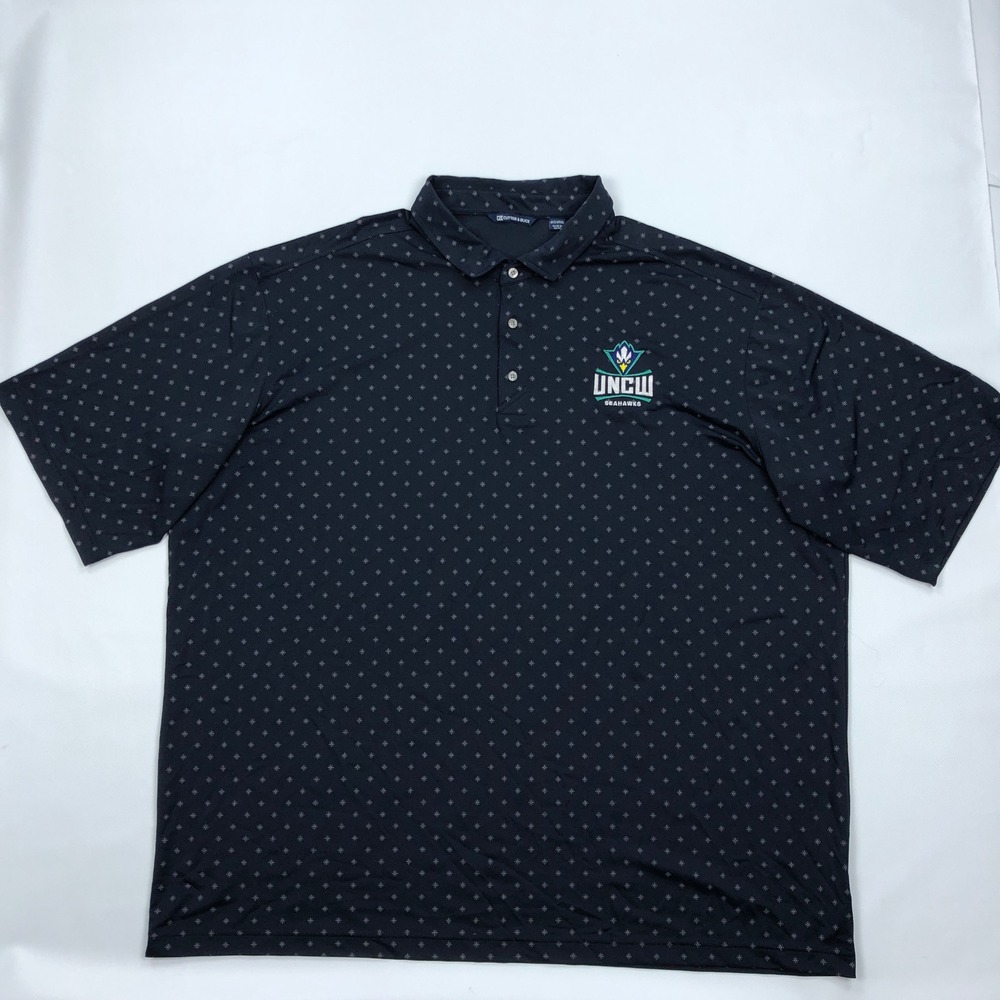 Cutter & Buck UNCW Seahawks Polo Shirt Mens 4XT Navy Blue Geometric Print 12176